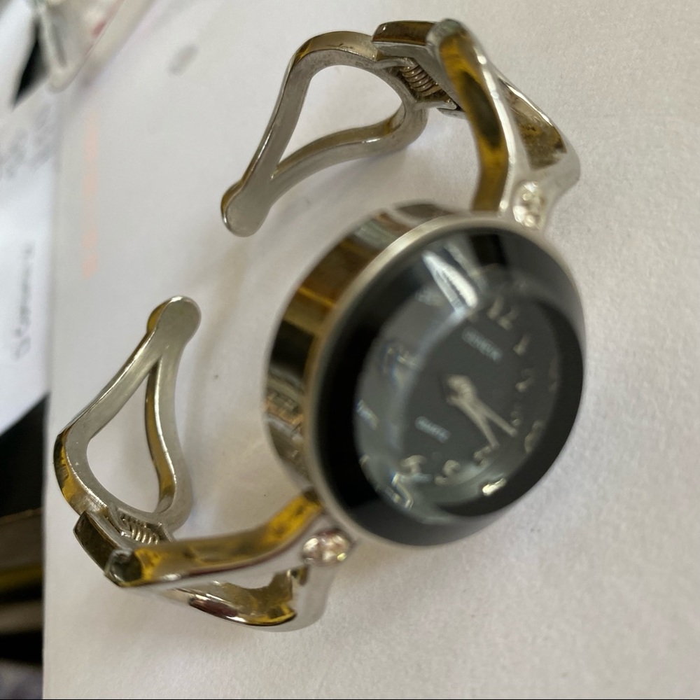 Geneva Hinged Cuff Bracelet Watch Stainless Black Face